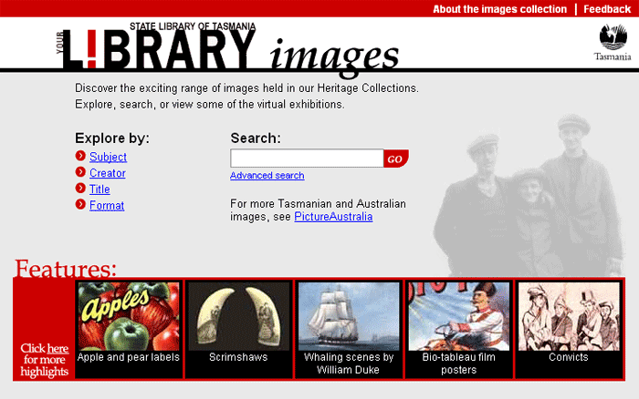 [Screenshot of Tasmanian Images website]