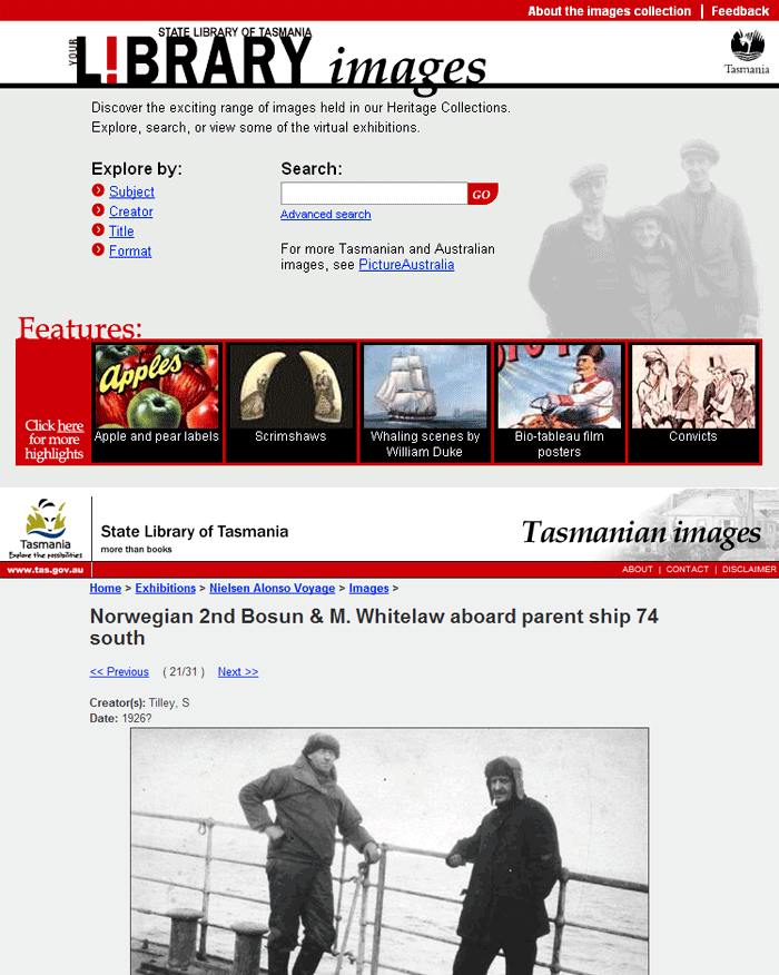 Screenshot of Tasmanian Images website