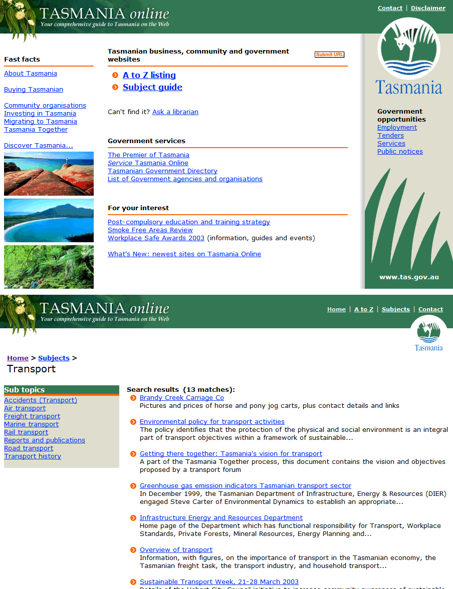 Screenshot of Tasmania Online